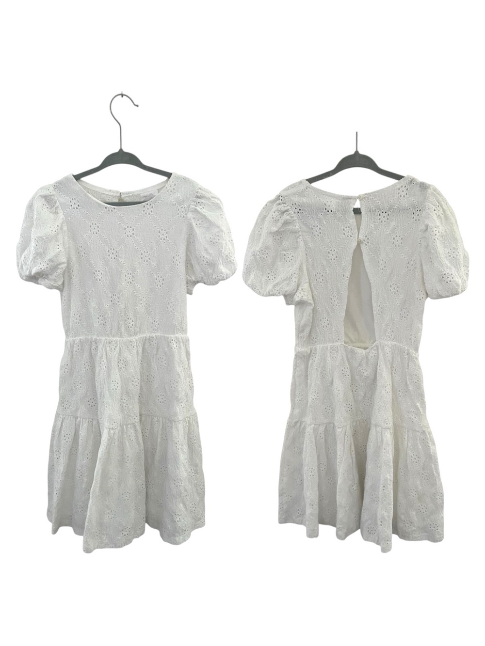 Zara White Eyelet Puff-Sleeve Dress, Girls Size 8, VGUC